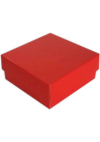Komple Karton Kutu Düz Renk 7 x 7 x 2.2 cm - 25 Adet Kırmızı