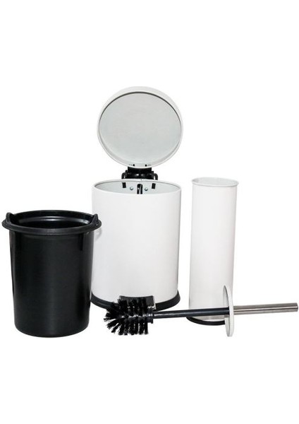 Banyo Seti Çöp Kovası&klozet Fırçası Beyaz
