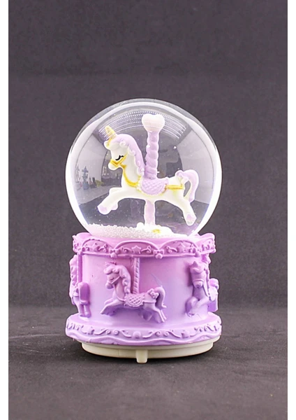 Deco Elit Mor Unicorn Tasarımlı Kar Küresi Işıklı Müzikli 12 cm