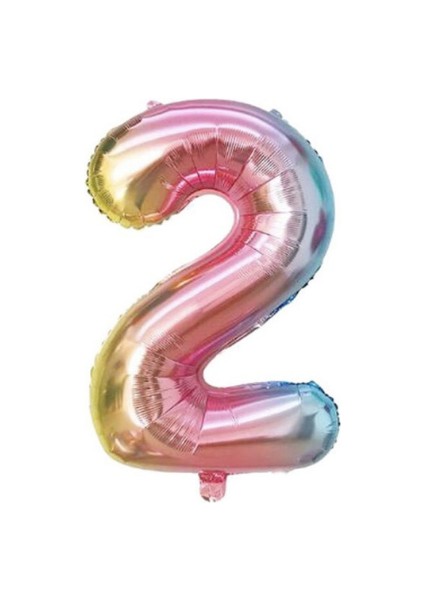 2 Rakam Gökkuşağı Folyo Balon