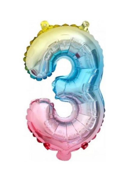 3 Rakam Gökkuşağı Folyo Balon