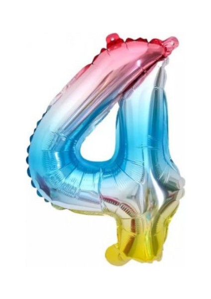 4 Rakam Gökkuşağı Folyo Balon