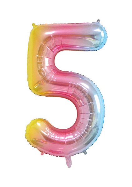 5 Rakam Gökkuşağı Folyo Balon