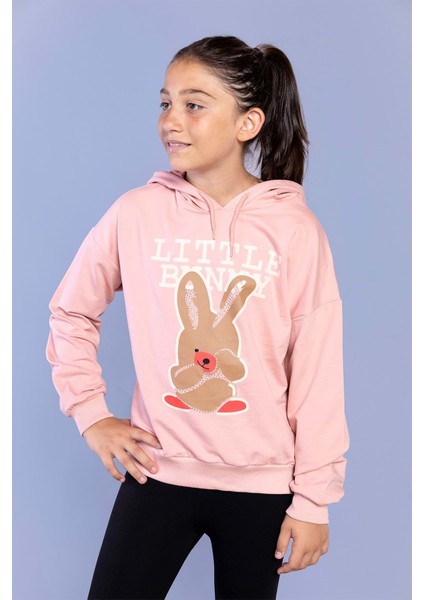 Toontoy Kız Çocuk Tavşan Baskılı Kapüşonlu Sweatshirt