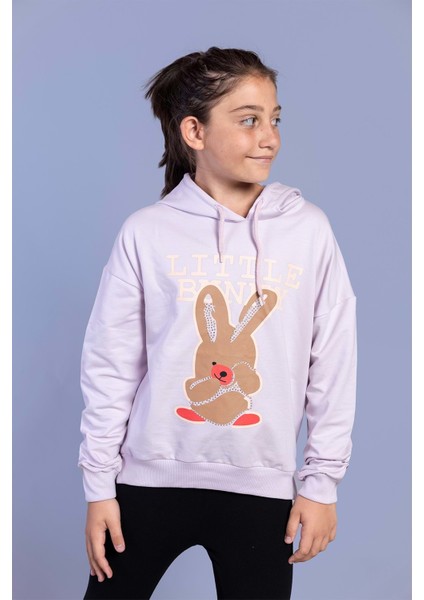 Toontoy Kız Çocuk Tavşan Baskılı Kapüşonlu Sweatshirt