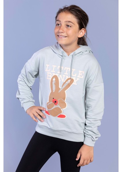Toontoy Kız Çocuk Tavşan Baskılı Kapüşonlu Sweatshirt