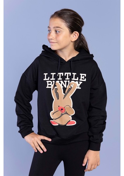 Toontoy Kız Çocuk Tavşan Baskılı Kapüşonlu Sweatshirt