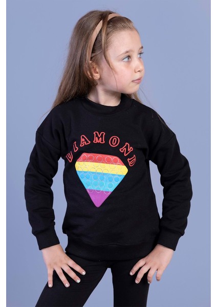 Toontoy Kız Çocuk Popıt Baskılı Içi Pamuklu Sweatshirt