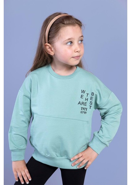 Toontoy Kız Çocuk Baskılı Kanguru Cepli Sweatshirt