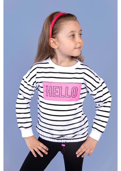 Toontoy Kız Çocuk Çizgi Desenli Baskılı Sweatshirt