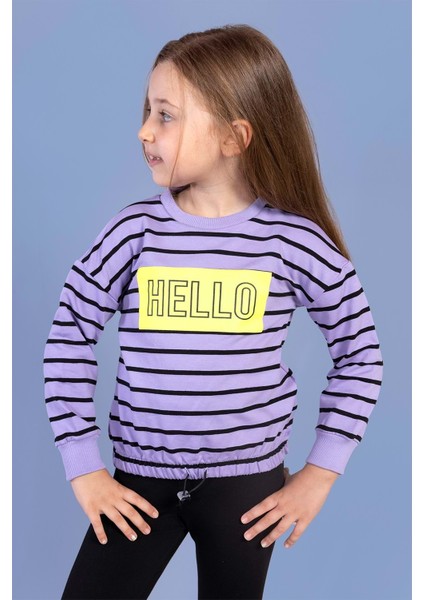 Toontoy Kız Çocuk Çizgi Desenli Baskılı Sweatshirt