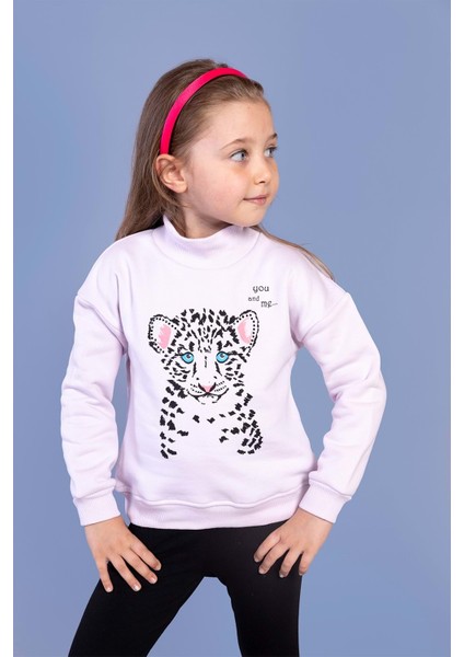 Toontoy Kız Çocuk Baskılı Balıkçı Yaka Pamuklu Sweatshirt