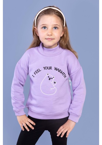 Toontoy Kız Çocuk Nakışlı Balıkçı Yaka Pamuklu Sweatshirt