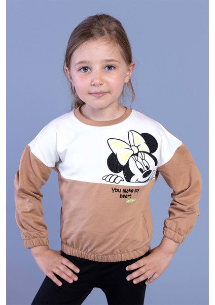 Toontoy Kids Toontoy Kız Çocuk Garnili Mickey Mouse Baskılı Sweatshirt