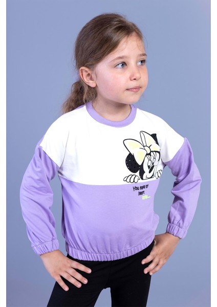 Toontoy Kız Çocuk Garnili Mickey Mouse Baskılı Sweatshirt