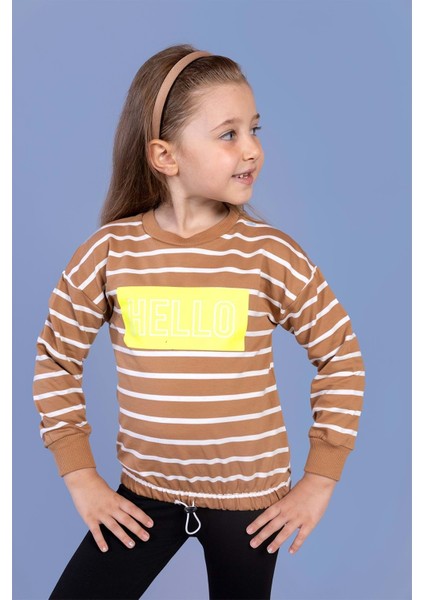 Toontoy Kız Çocuk Çizgi Desenli Baskılı Sweatshirt