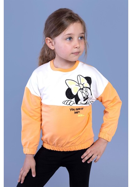 Toontoy Kids Toontoy Kız Çocuk Garnili Mickey Mouse Baskılı Sweatshirt