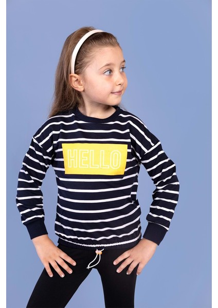 Toontoy Kız Çocuk Çizgi Desenli Baskılı Sweatshirt