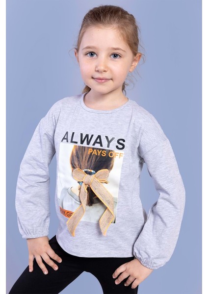 Toontoy Kız Çocuk Baskılı Kol Ucu Lastikli Tişört