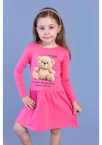 Toontoy Kız Çocuk Ayıcık Baskılı Elbise