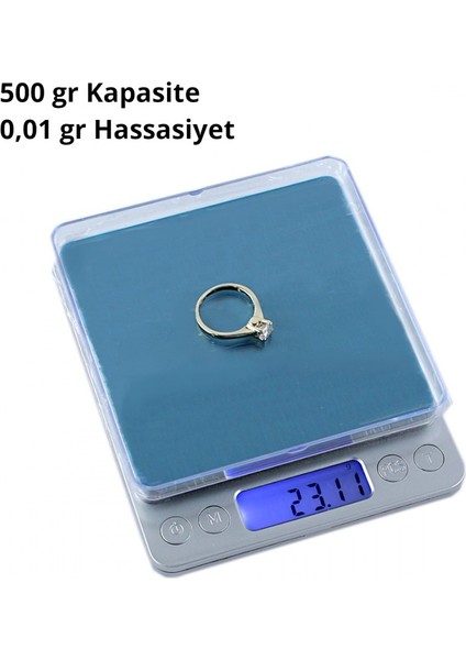 Dijital Hassas Cep Terazisi Tartı 500 G Kare 0,01 Hassasiyet