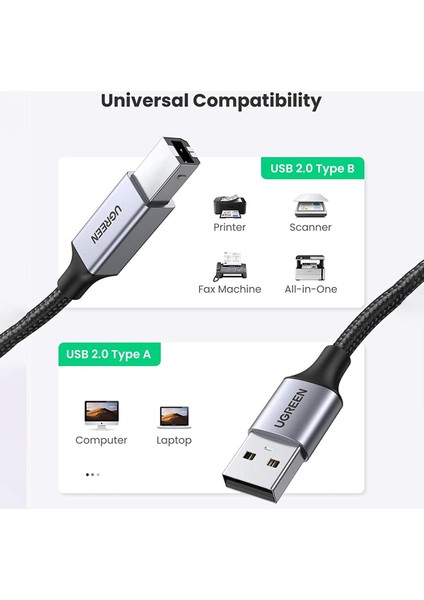 Usb-A To Usb-B 2.0 Örgülü Yazıcı Kablosu 1.5 Metre
