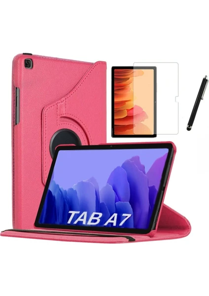 Samsung Galaxy Tab A7 SM-T500 2020 10.4" Kılıf + Ekran Koruyucu + Kalem Uyku Modlu 360 Derece Dönebilen Standlı Tablet Kılıfı Pembe