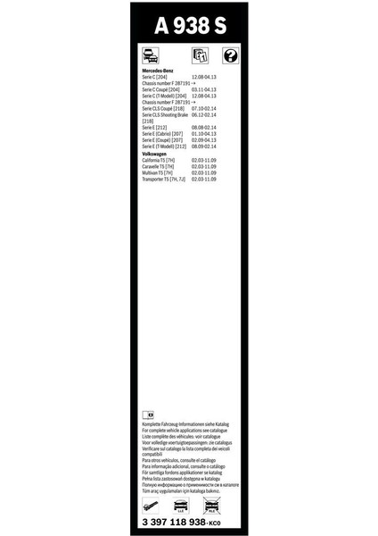 Aerotwin Silecek Seti - [600/600 Mm] Vw (Volkswagen) Transporter T5 (2003 - 2013) [7E, 7F, 7H, 7J]  - A 938 S