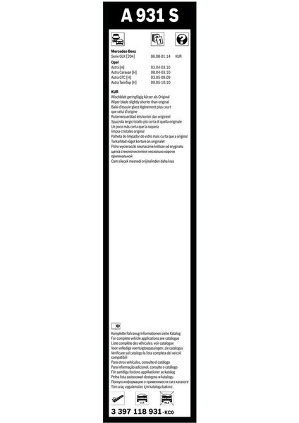 Aerotwin Silecek Seti - [550/450 Mm] Mercedes-Benz Serie Glk (2008 - 2014) [204] - A 931 S