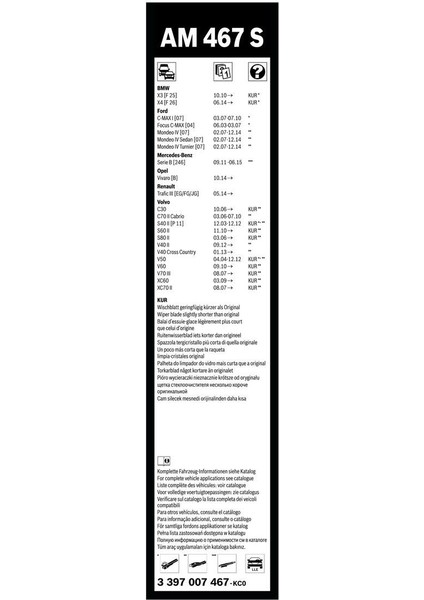 Aerotwin Silecek Seti - [650/475 Mm] Volvo V60 I (2010 - 2021) - AM 467 S