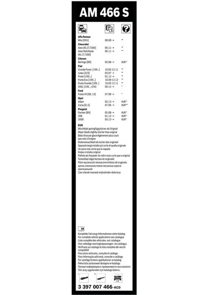 Aerotwin Silecek Seti - [650/380 Mm] Fıat Grande Punto (2005 - 2011) [199..] - AM 466 S