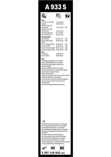 Aerotwin Silecek Seti - [550/550 Mm] Audı A4 (2004 - 2008) [8Ec;B7] - A 933 S