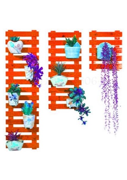 Ahşap Atölye Çiçeklik Saksılık Balkon Çiçeklik Retro Obje 3 Lü Set Kırmızı