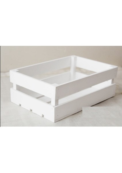 Ahşap Atölye Ahşap Kasa Raf Çiçeklik Renkli Mini Kasa Beyaz