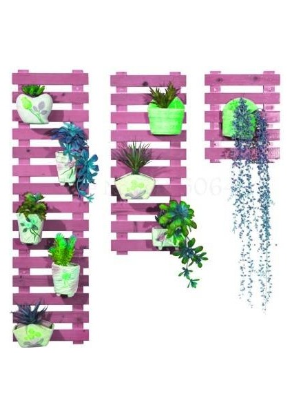 Çiçeklik Saksılık Balkon Çiçeklik Retro Obje 3 Lü Set Mor