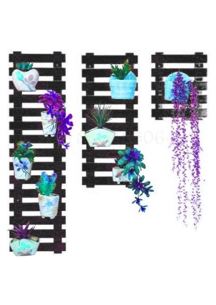 Ahşap Atölye Çiçeklik Saksılık Balkon Çiçeklik Retro Obje 3 Lü Set Siyah