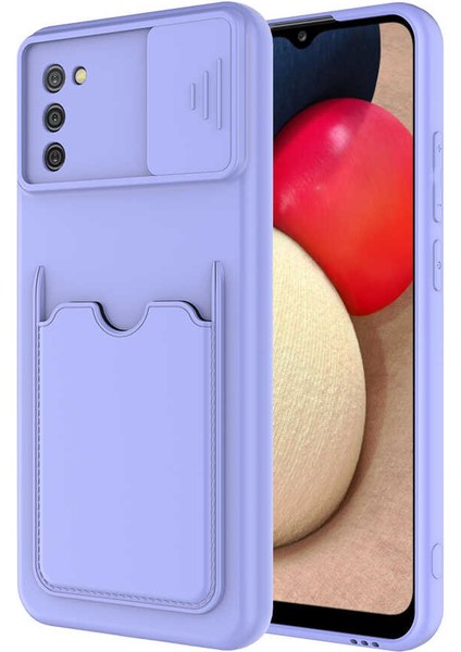 Samsung Galaxy A02S Kılıf Kartlıklı Lens Kapatmalı Kapak
