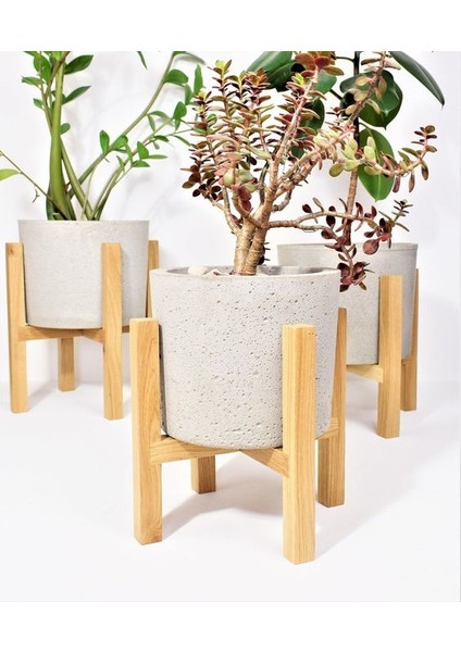 Saksı Standı 3lü Set Ahşap Çiçek Standı Saksılık Bahçe Çiçek Rafı 30 cm