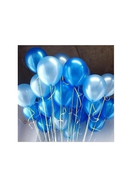 Metalik Sedefli Koyu Mavi-Açık Mavi Karışık Balon - 10 Adet