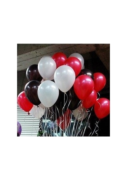 Metalik Balon Beyaz- Kırmızı - Siyah 10 Adet