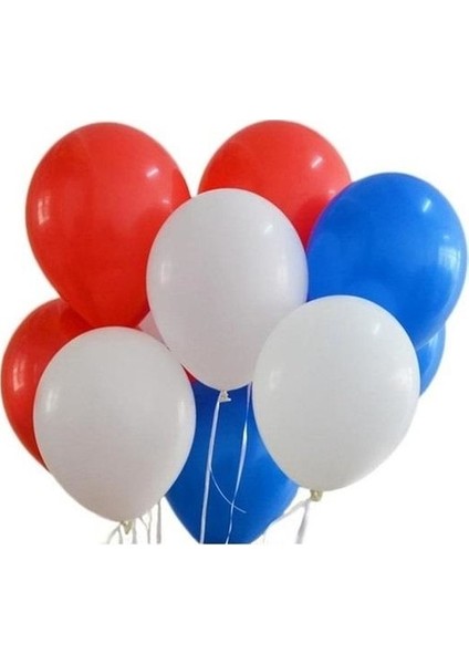 Metalik Balon Mavi - Kırmızı - Beyaz 10 Adet