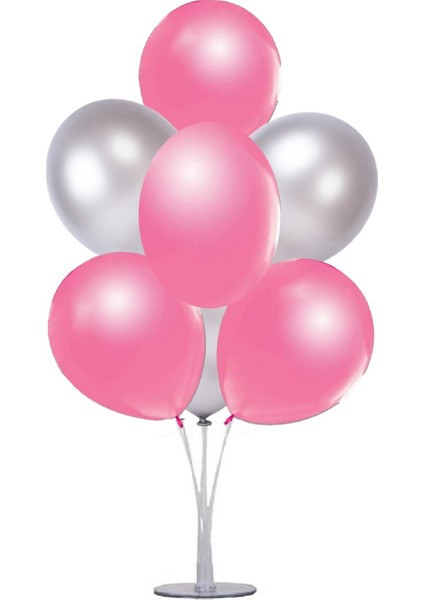 Metalik Balon Pembe - Gümüş Gri 10 Adet