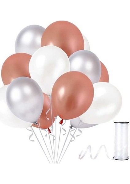 Metalik Balon Beyaz -Rose Gold -Gümüş Gri 10 Adet