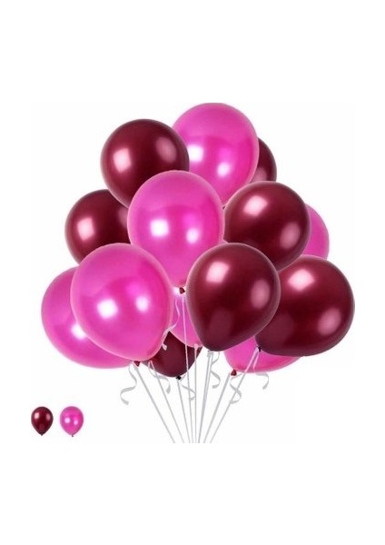 Metalik Balon Bordo - Fuşya 10 Adet