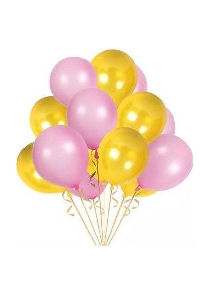 Metalik Balon Sarı - Pembe 10 Adet