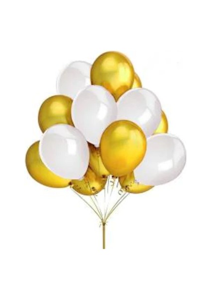 Metalik Balon Beyaz Gold 10 Adet