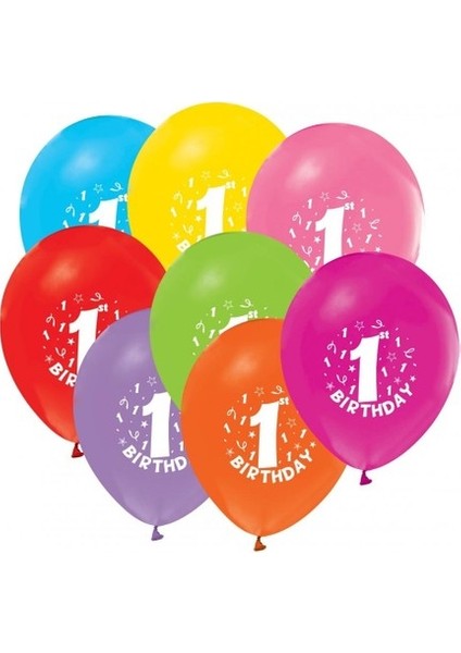 1 Yaş Baskılı Karışık Renk Balon 10 Adet