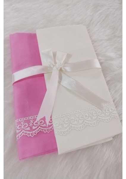 Lal Tasarım Güpürlü Ekru Pembe Yastık Kılıfı 2 Li