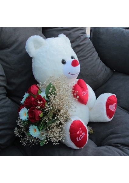 Sevgiliye Sevimli Beyaz Ayıcık 50 cm Gül & Papatya Cipsolarla Sarılı Buket Set Hediye fiyatları