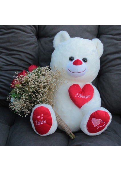 Sevgiliye Sevimli Beyaz Ayıcık 50 cm Gül & Papatya Cipsolarla Sarılı Buket Set Hediye fırsatları